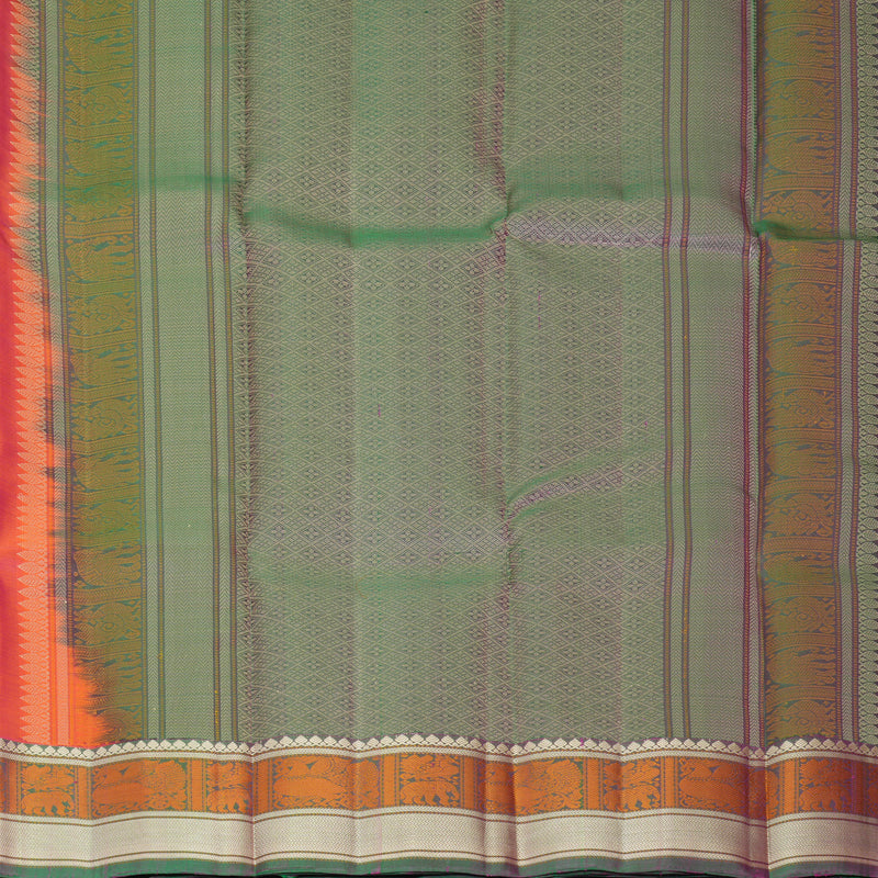 Hayagrivas Handloom Orangish-Pink Kanjivaram Silk Saree with Mayilkazhuthu Border SSKBF149H11-4