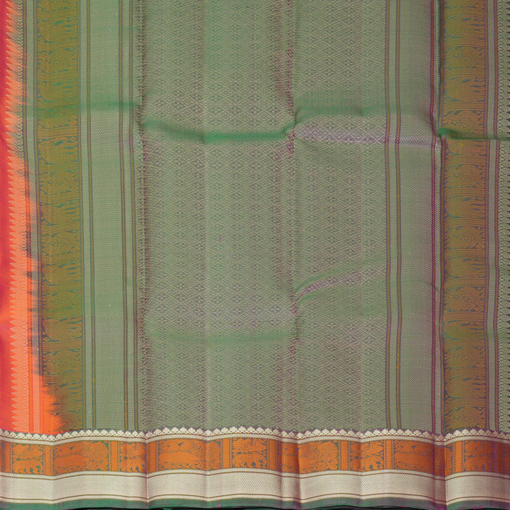 Hayagrivas Handloom Orangish-Pink Kanjivaram Silk Saree with Mayilkazhuthu Border SSKBF149H11-4