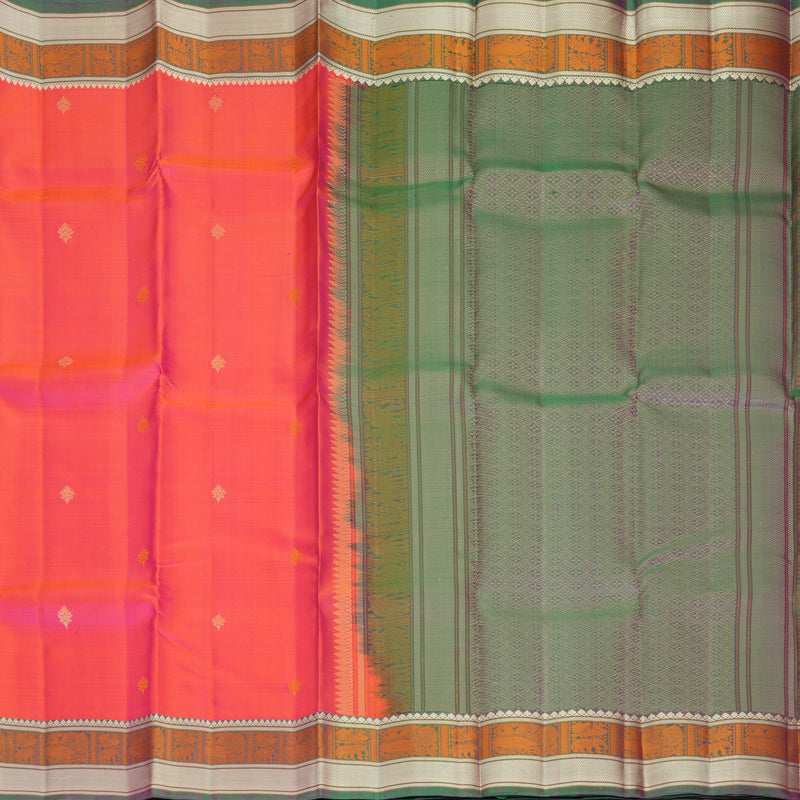 Hayagrivas Handloom Orangish-Pink Kanjivaram Silk Saree with Mayilkazhuthu Border SSKBF149H11-4