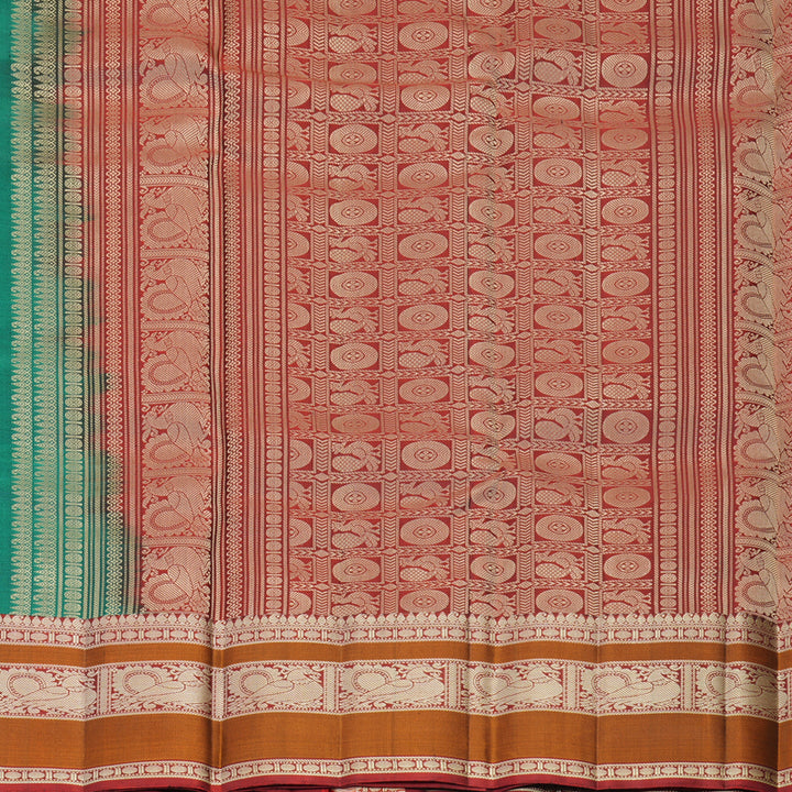 Hayagrivas Handloom Emerald Green Kanjivaram Silk Saree with Maroon Border SSKBF149H11-5