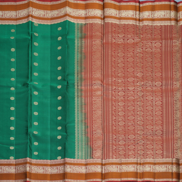 Hayagrivas Handloom Emerald Green Kanjivaram Silk Saree with Maroon Border SSKBF149H11-5