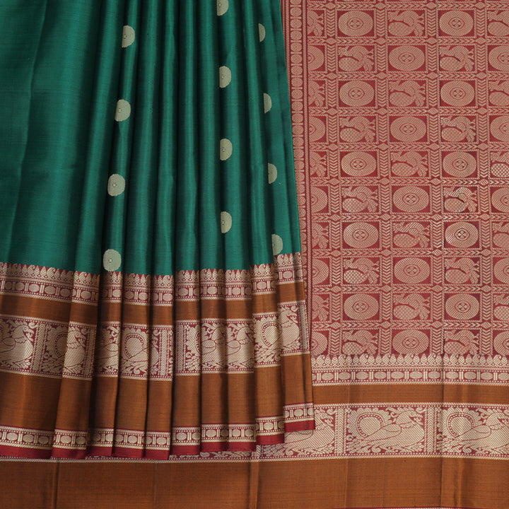 Hayagrivas Handloom Emerald Green Kanjivaram Silk Saree with Maroon Border SSKBF149H11-5