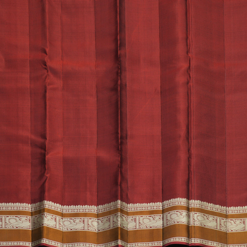 Hayagrivas Handloom Olive Green Kanjivaram Silk Saree with Rust Maroon Border SSKBF149H11-6