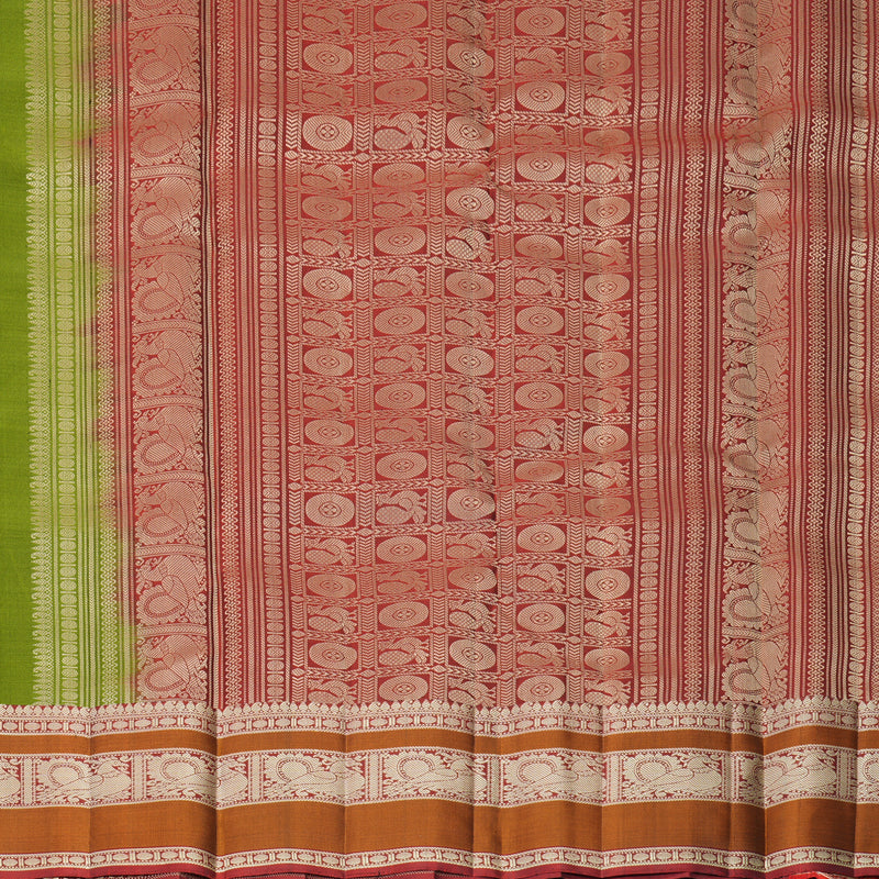 Hayagrivas Handloom Olive Green Kanjivaram Silk Saree with Rust Maroon Border SSKBF149H11-6