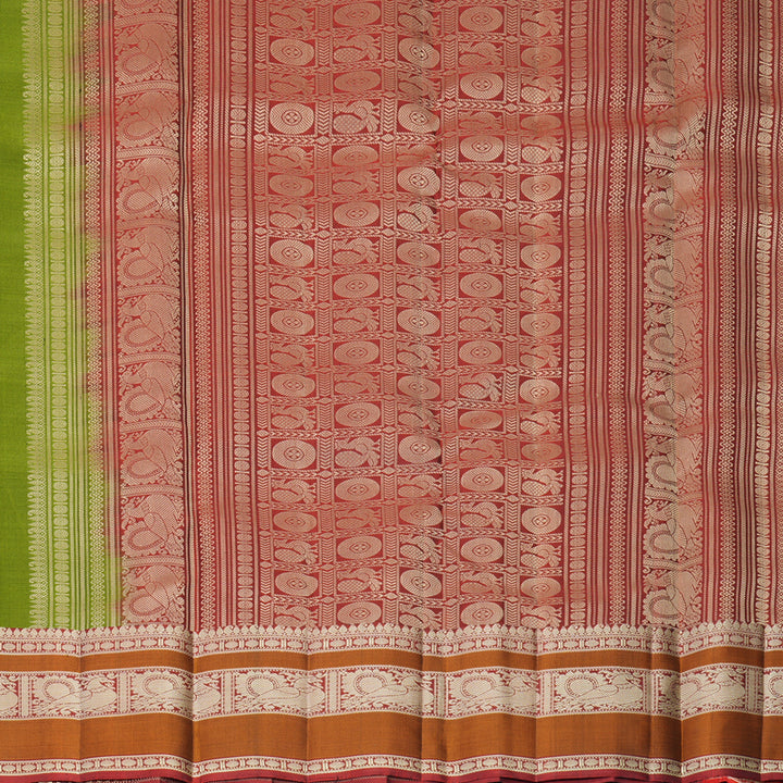 Hayagrivas Handloom Olive Green Kanjivaram Silk Saree with Rust Maroon Border SSKBF149H11-6