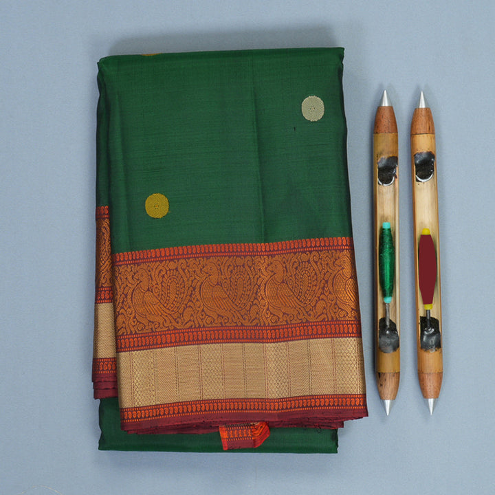 Hayagrivas Handloom Bottle Green Kanjivaram Silk Saree with Maroon Border SSKBF149H11-7