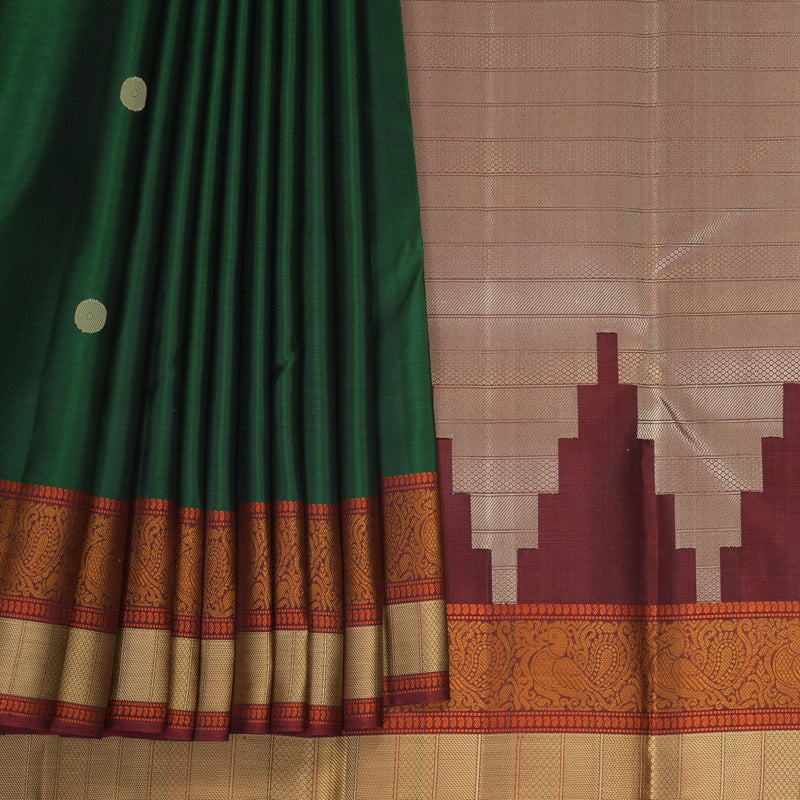 Hayagrivas Handloom Bottle Green Kanjivaram Silk Saree with Maroon Border SSKBF149H11-7