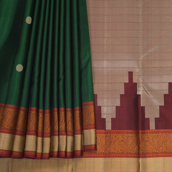 Hayagrivas Handloom Bottle Green Kanjivaram Silk Saree with Maroon Border SSKBF149H11-7