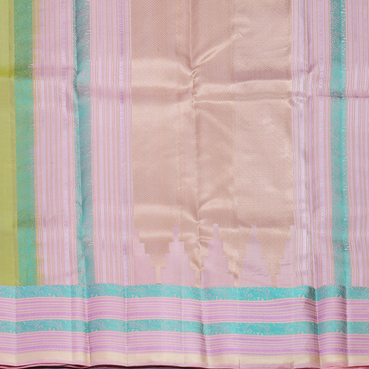 Hayagrivas Handloom Pista Green Kanjivaram Silk Saree with Baby Pink Border SSKBF149H11-8