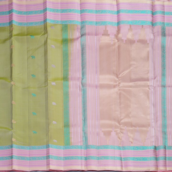 Hayagrivas Handloom Pista Green Kanjivaram Silk Saree with Baby Pink Border SSKBF149H11-8