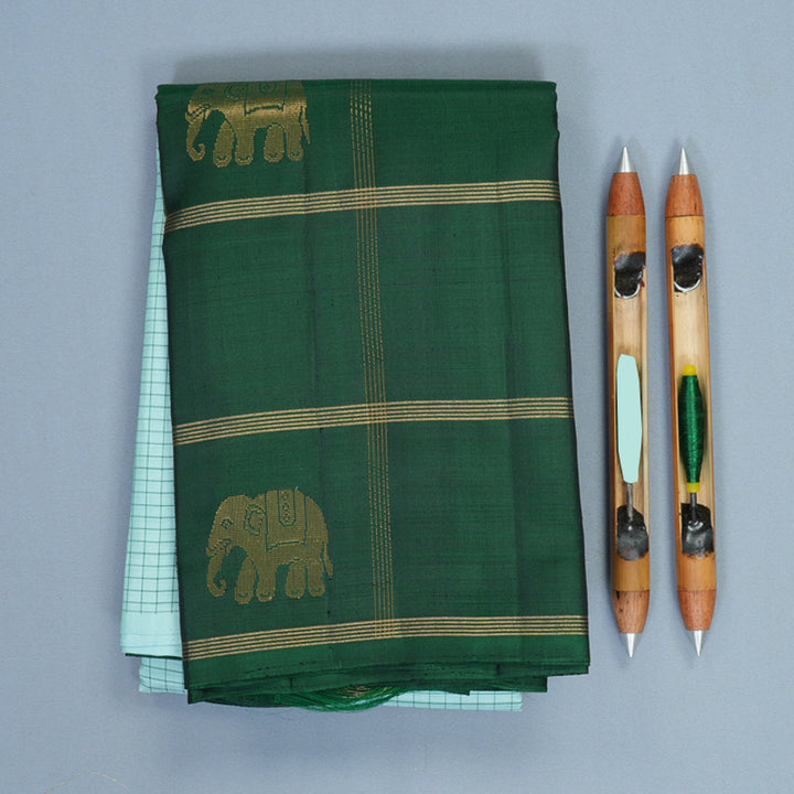 Hayagrivas Handloom Powder Blue Kanjivaram Silk Saree with Bottle Green Border SSKBF149H14-3