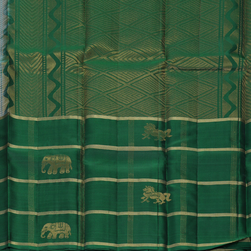 Hayagrivas Handloom Powder Blue Kanjivaram Silk Saree with Bottle Green Border SSKBF149H14-3