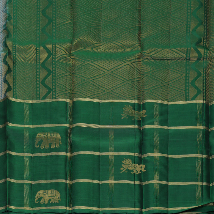 Hayagrivas Handloom Powder Blue Kanjivaram Silk Saree with Bottle Green Border SSKBF149H14-3
