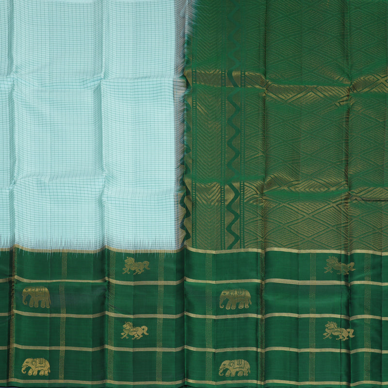 Hayagrivas Handloom Powder Blue Kanjivaram Silk Saree with Bottle Green Border SSKBF149H14-3