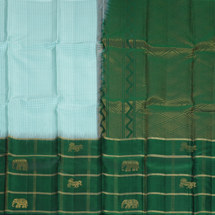Hayagrivas Handloom Powder Blue Kanjivaram Silk Saree with Bottle Green Border SSKBF149H14-3