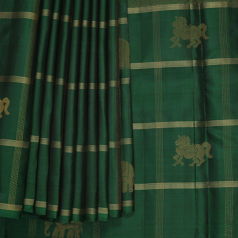 Hayagrivas Handloom Powder Blue Kanjivaram Silk Saree with Bottle Green Border SSKBF149H14-3