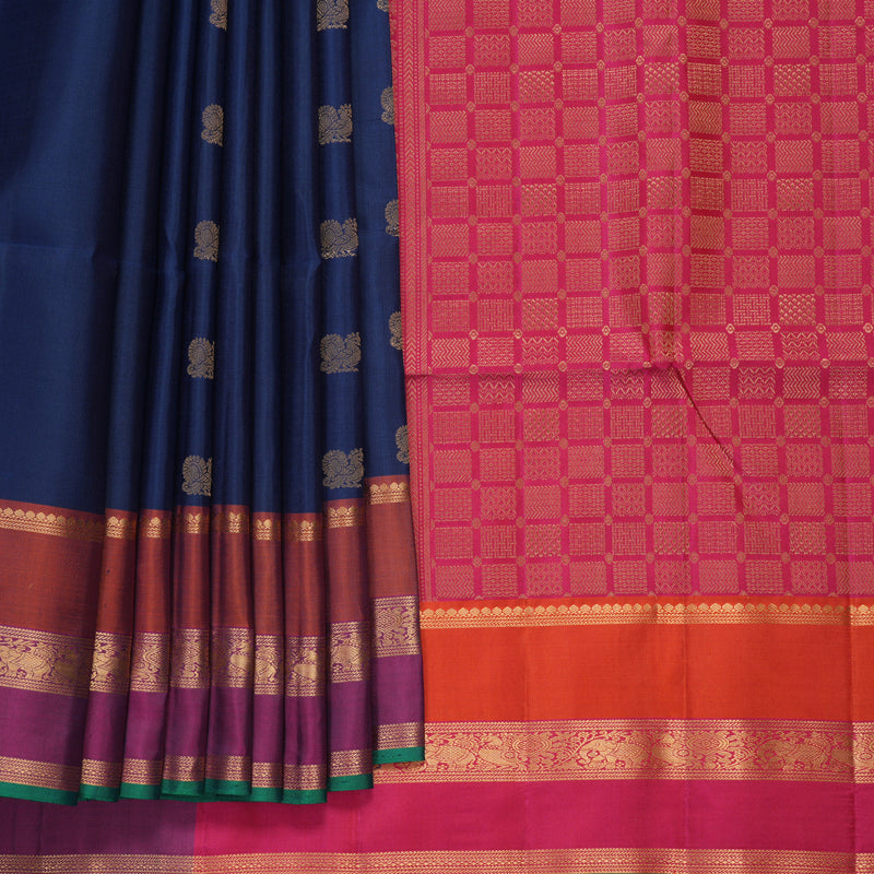 Hayagrivas Navy Blue Handloom Soft Silk Saree SSKBF149H16-2