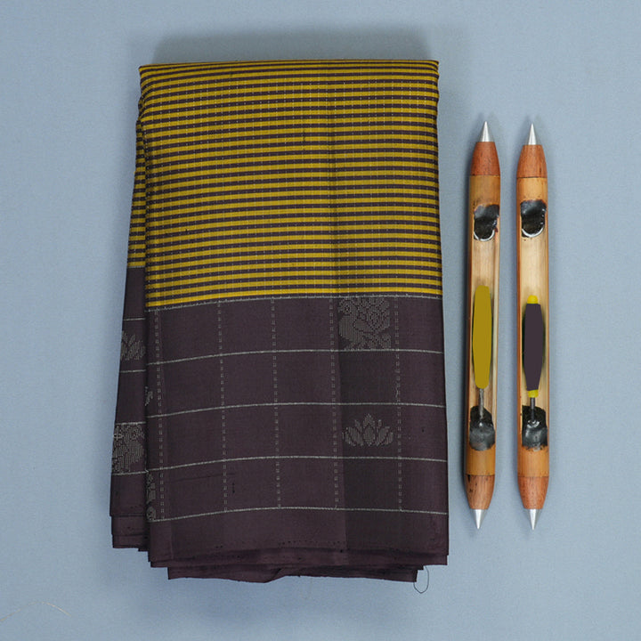 Hayagrivas Mustard &amp; Plum Purple Handloom Soft Silk Saree SSKBF149H5-1