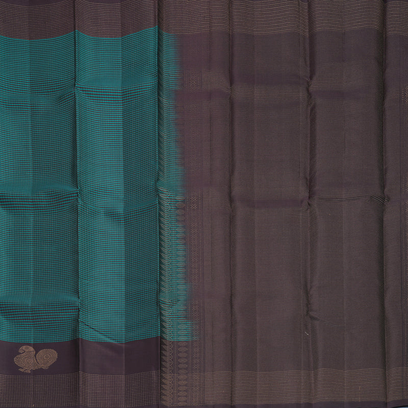 Hayagrivas Ramar Green &amp; Plum Purple Checks Handloom Soft Silk Saree SSKBF149H5-3