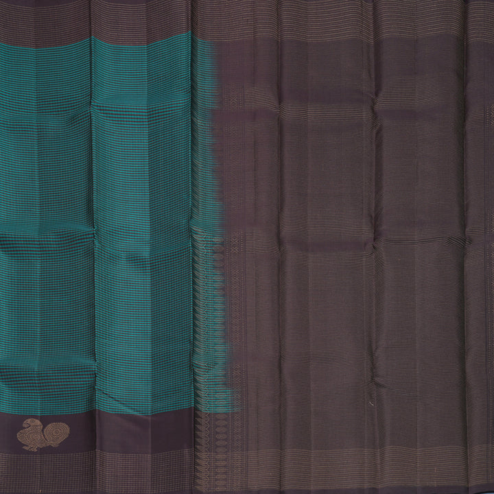 Hayagrivas Ramar Green &amp; Plum Purple Checks Handloom Soft Silk Saree SSKBF149H5-3