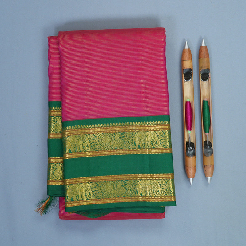 Hayagrivas Handloom Pink Kanjivaram Silk Saree with Green Border SSKBF154H4-1