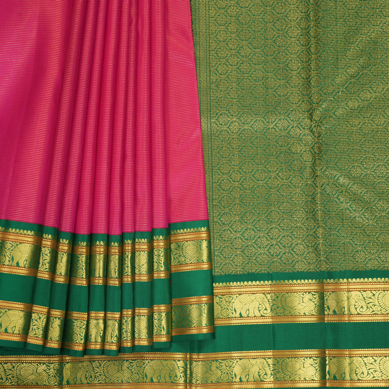 Hayagrivas Handloom Pink Kanjivaram Silk Saree with Green Border SSKBF154H4-1