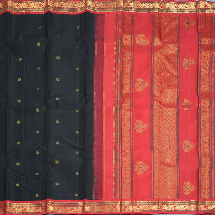 Hayagrivas Handloom Black Kanjivaram Silk Saree with Red Border SSKBF154H8-1