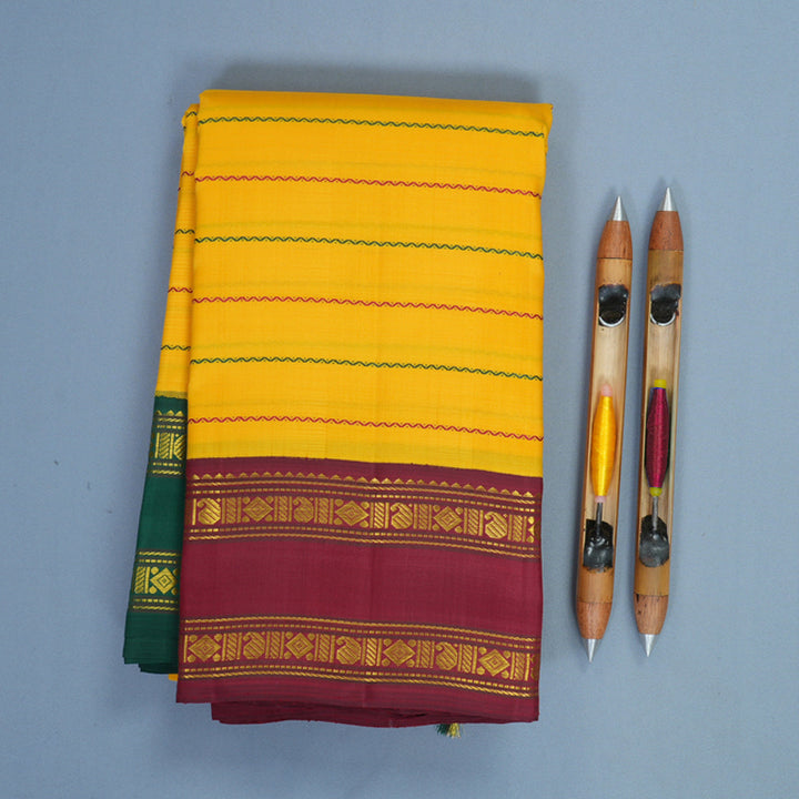 Hayagrivas Handloom Yellow Kanjivaram Silk Saree with Ganga Jamuna Border SSKBF154H9-1