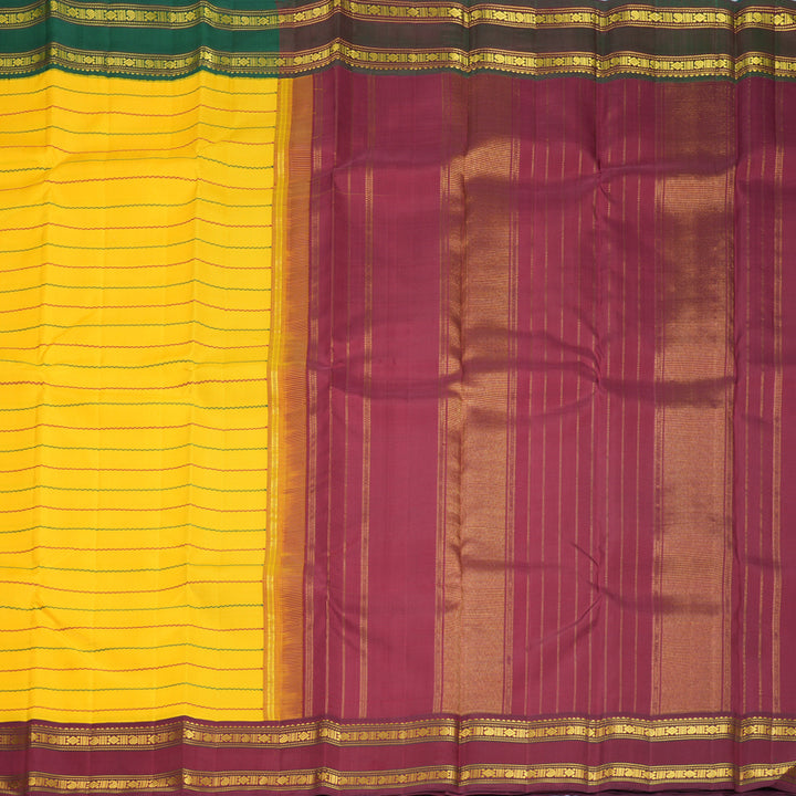 Hayagrivas Handloom Yellow Kanjivaram Silk Saree with Ganga Jamuna Border SSKBF154H9-1