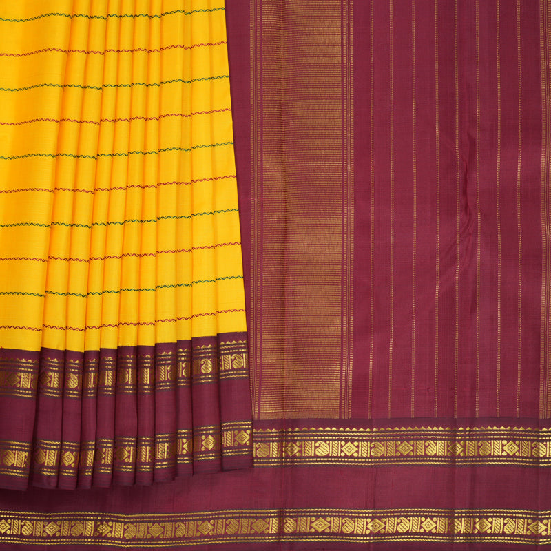 Hayagrivas Handloom Yellow Kanjivaram Silk Saree with Ganga Jamuna Border SSKBF154H9-1