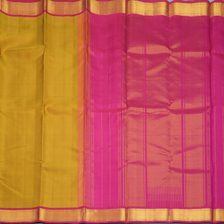 Hayagrivas Handloom Mustard Yellow Kanjivaram Silk Saree with Pink Border SSKBF29D2-2