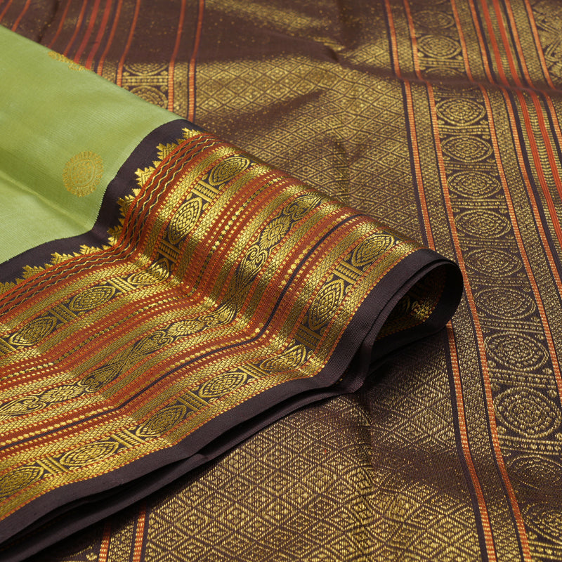 Hayagrivas Handloom Pista Green Kanjivaram Silk Saree with Dark Brown Border SSKBF39D3-1