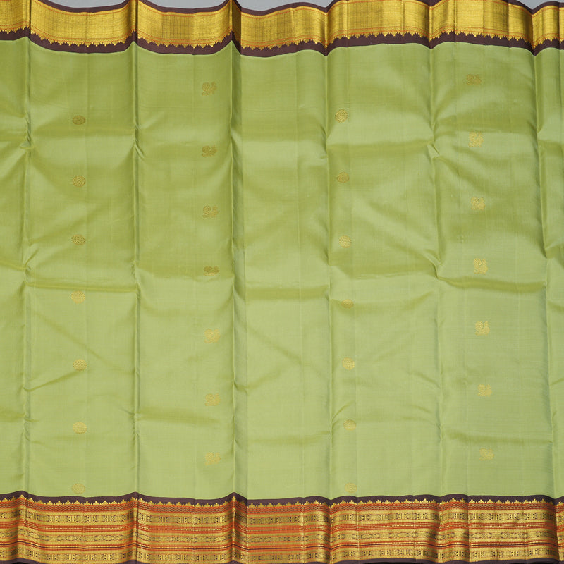 Hayagrivas Handloom Pista Green Kanjivaram Silk Saree with Dark Brown Border SSKBF39D3-1