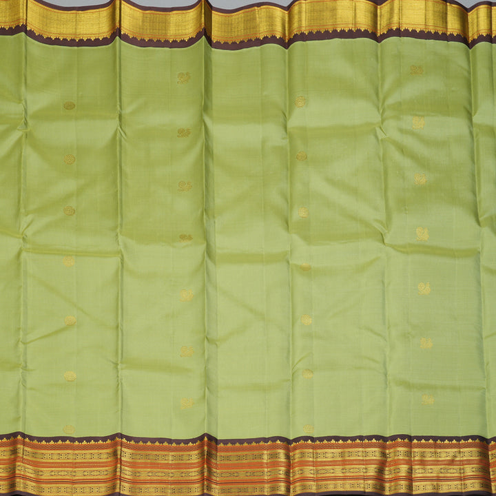 Hayagrivas Handloom Pista Green Kanjivaram Silk Saree with Dark Brown Border SSKBF39D3-1