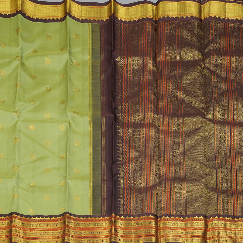 Hayagrivas Handloom Pista Green Kanjivaram Silk Saree with Dark Brown Border SSKBF39D3-1