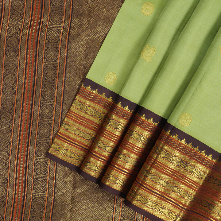 Hayagrivas Handloom Pista Green Kanjivaram Silk Saree with Dark Brown Border SSKBF39D3-1
