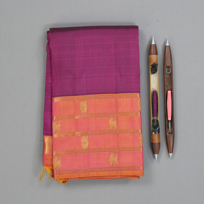 Hayagrivas Handloom Purple Kanjivaram Silk Saree with Orangish-Pink Border SSKBF40D1-2