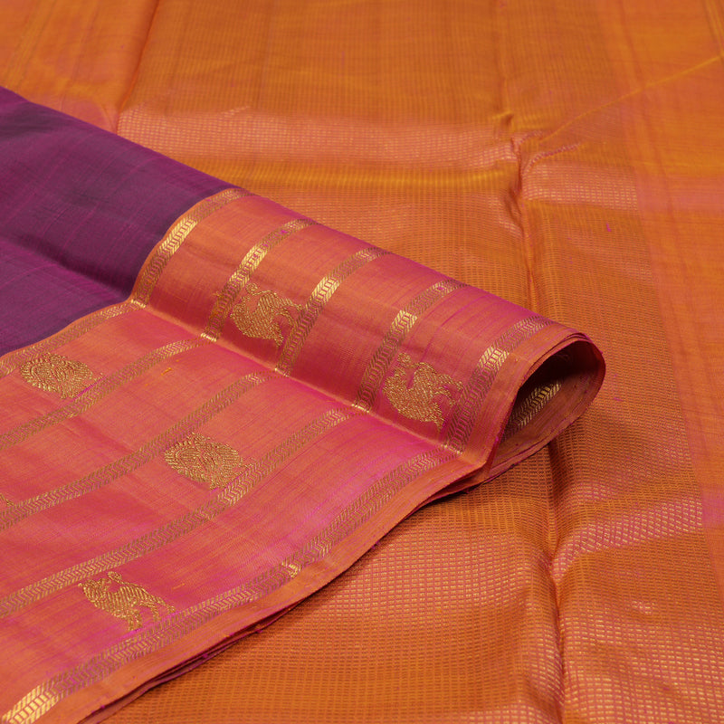 Hayagrivas Handloom Purple Kanjivaram Silk Saree with Orangish-Pink Border SSKBF40D1-2