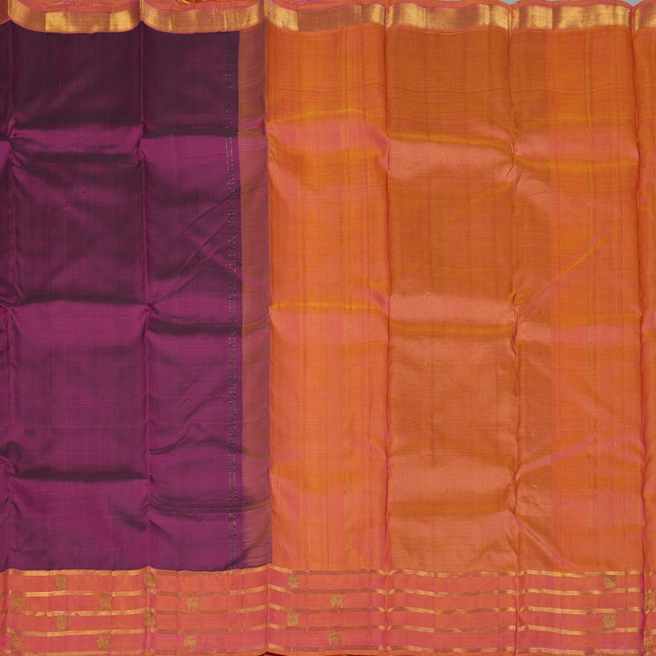 Hayagrivas Handloom Purple Kanjivaram Silk Saree with Orangish-Pink Border SSKBF40D1-2