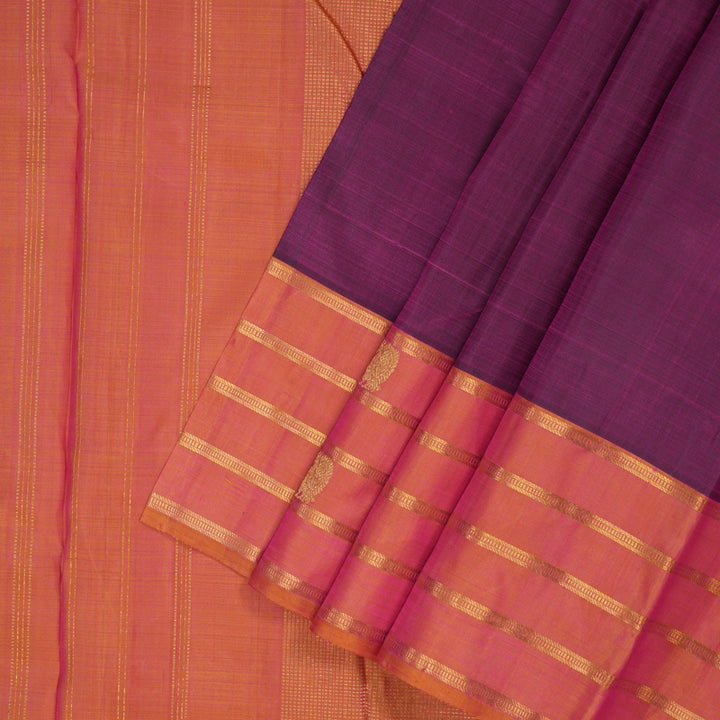 Hayagrivas Handloom Purple Kanjivaram Silk Saree with Orangish-Pink Border SSKBF40D1-2