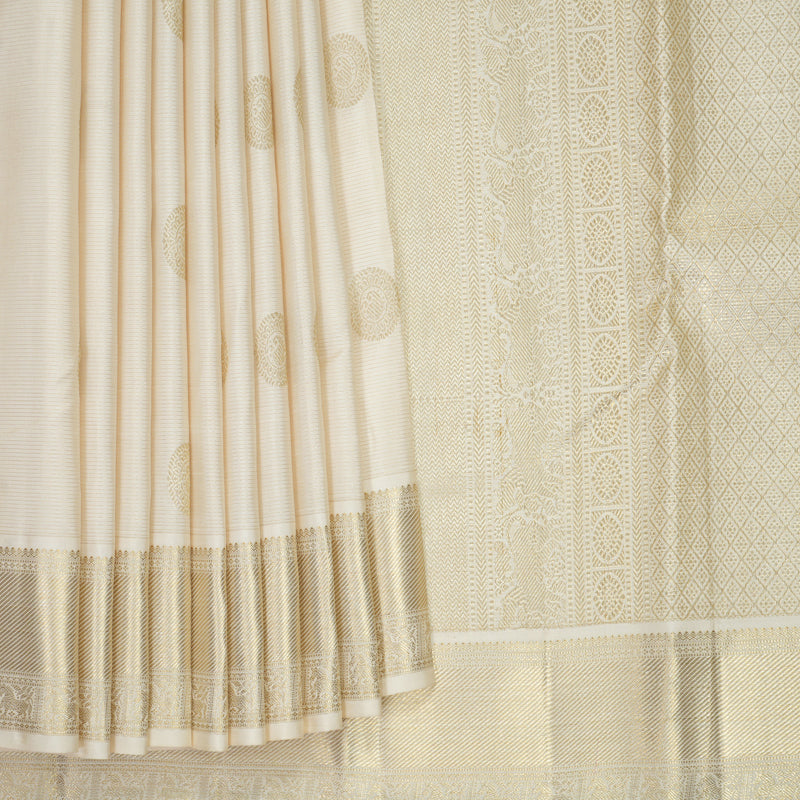 Hayagrivas Handloom Half-White Kanjivaram Silk Saree SSKBF47D7-2