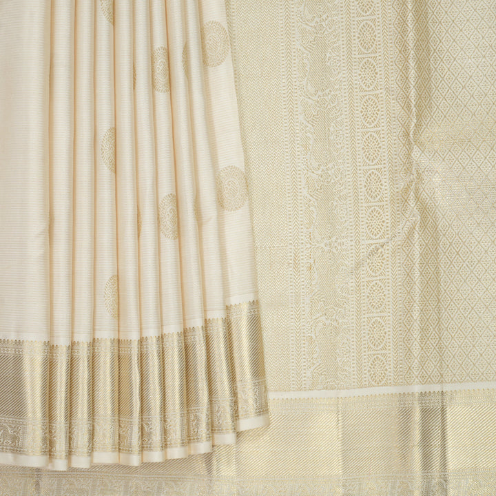 Hayagrivas Handloom Half-White Kanjivaram Silk Saree SSKBF47D7-2