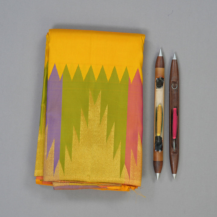 Hayagrivas Handloom Yellow Kanjivaram Silk Saree with Temple Border SSKBF4D3-1