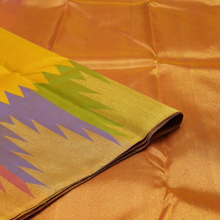 Hayagrivas Handloom Yellow Kanjivaram Silk Saree with Temple Border SSKBF4D3-1