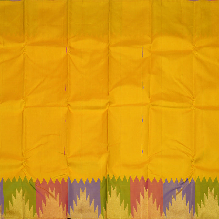 Hayagrivas Handloom Yellow Kanjivaram Silk Saree with Temple Border SSKBF4D3-1
