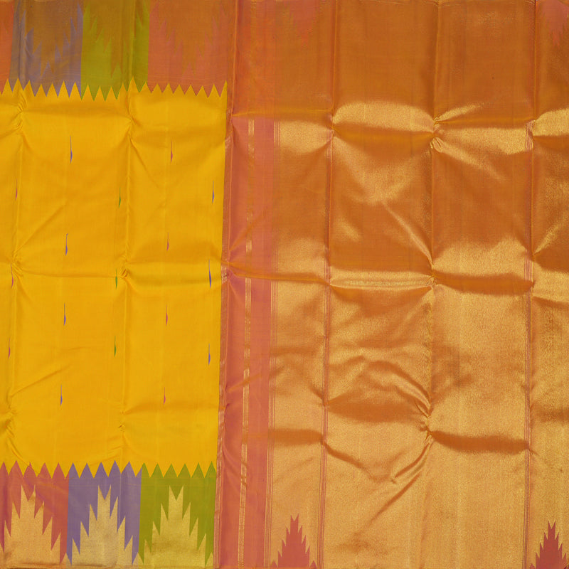Hayagrivas Handloom Yellow Kanjivaram Silk Saree with Temple Border SSKBF4D3-1