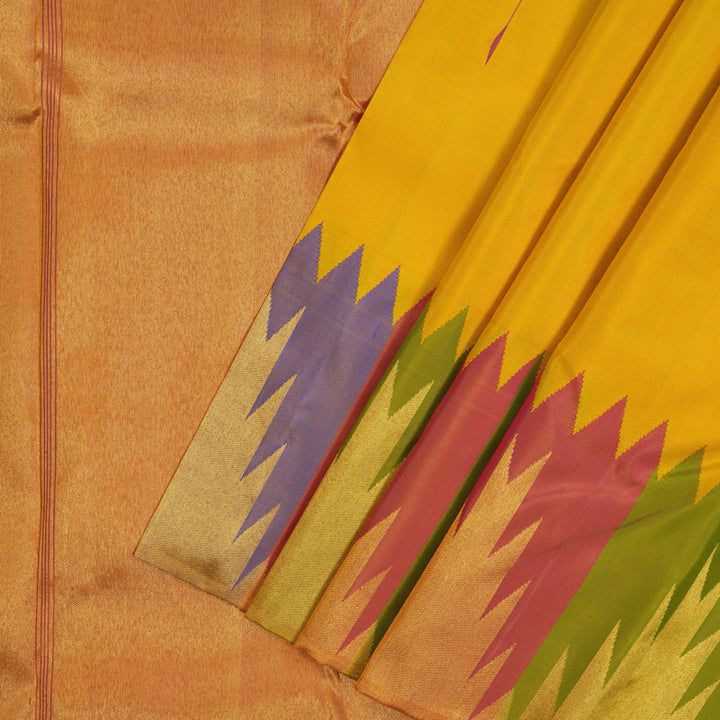 Hayagrivas Handloom Yellow Kanjivaram Silk Saree with Temple Border SSKBF4D3-1