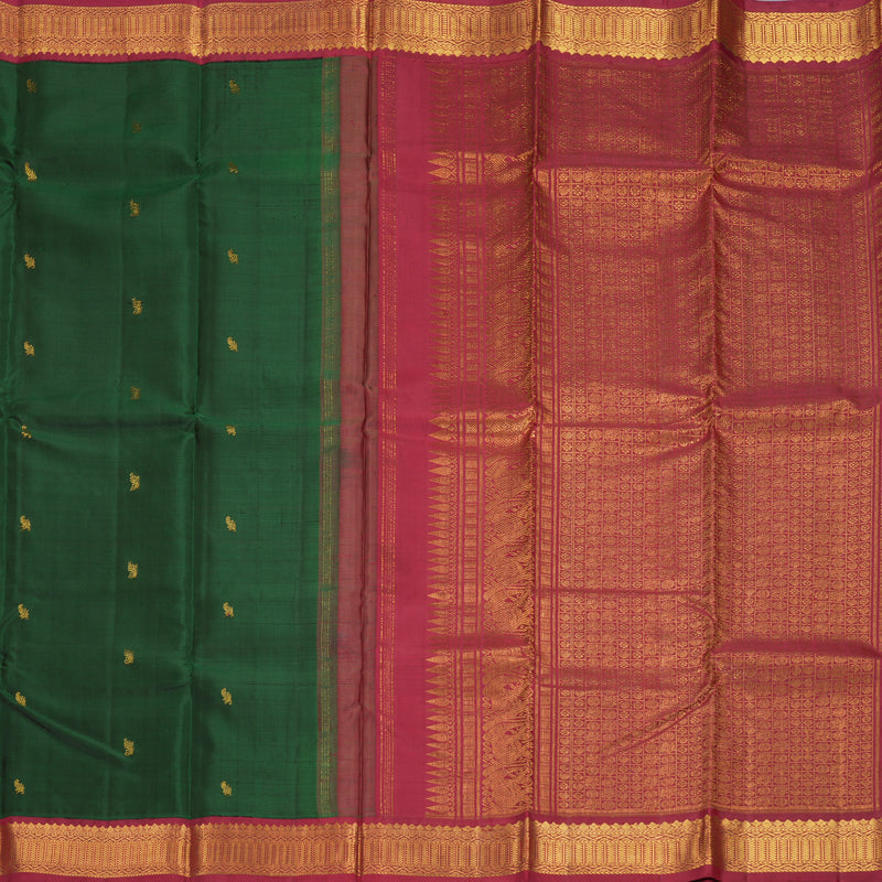 Hayagrivas Handloom Bottle Green Kanjivaram Silk Saree with Maroon Border SSKBF50E6-4