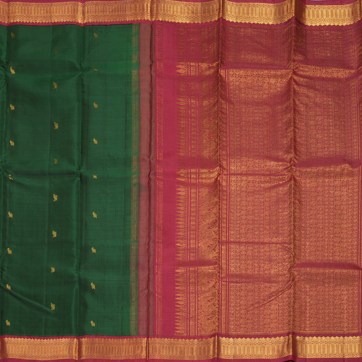 Hayagrivas Handloom Bottle Green Kanjivaram Silk Saree with Maroon Border SSKBF50E6-4