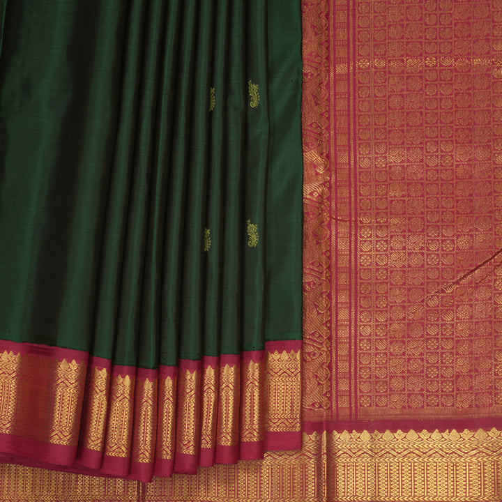 Hayagrivas Handloom Bottle Green Kanjivaram Silk Saree with Maroon Border SSKBF50E6-4